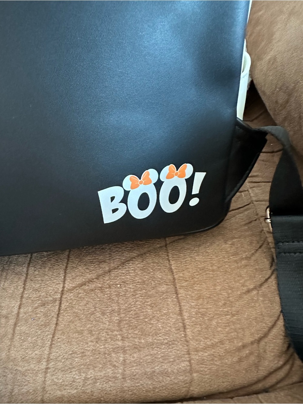 Loungefly Cream Minnie Backpack with Orange Polka Dot Bow Glow in the Dark. - Picture 4 of 5